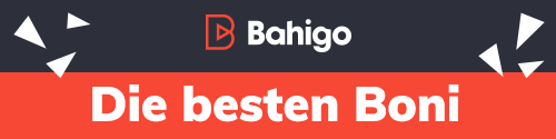 Rotes Banner mit dem Text Die besten Boni daneben Bahigo Logo und Spielkarten